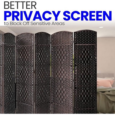 Brown Woven Fiber 8-Panel Foldable Room Divider