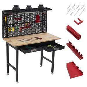 Garage Workbench with Pegboard 20,000 lbs - Steel Work Table w/ Drawers, Mechanic Workstation for Garage Warehouse Workshop - 1 of 4