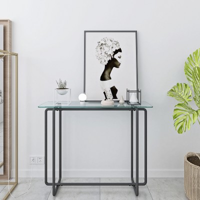 VYNXARIA 1 piece Rectangle Dining Table with Metal Frame, Tempered Glass Dining Table for Kitchen Room