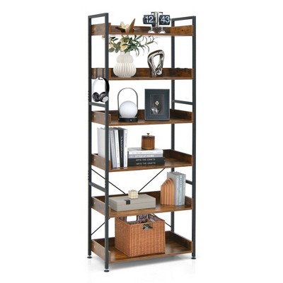 Costway 6-tier Bookshelf Open Display Shelves Storage Rack Metal Frame ...