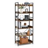 Costway 6-Tier Bookshelf Open Display Shelves Storage Rack Metal Frame with 4 Hooks Rustic