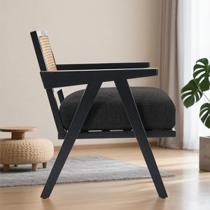Acekool Mid Century Rattan Accent Chair, Wood Legs, Upholstered Cushion, for Living Room/Bedroom - 1 of 4