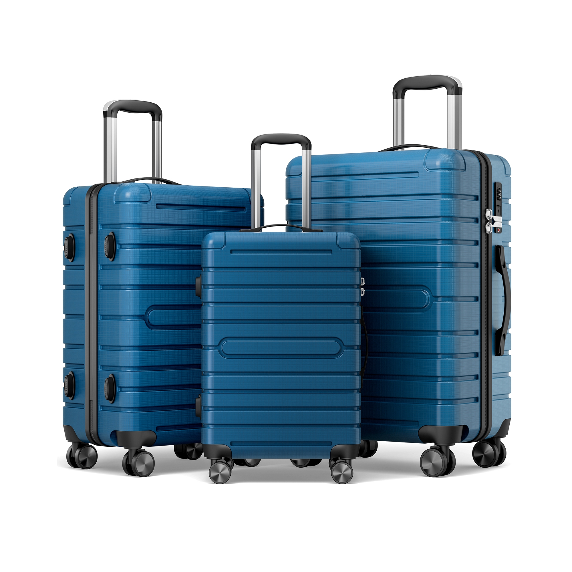 SUGIFT 3 Piece Hardshell Luggage Set Spinner Suitcases with Carry On and Checked Sizes Midnight Blue