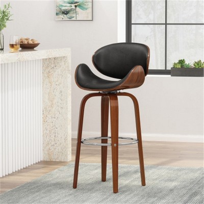 SKRAN 30" Modern Upholstered Swivel Barstool, Faux Leather Metal Counter Height Bar Stools for Kitchen,Home Bar and patio, Black(20"D×20.75"W×42.75"H)