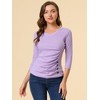 INSPIRE CHIC Women's V Neck 3/4 Sleeves Solid Knitted Buttons Decor Ruched Blouse - 4 of 4