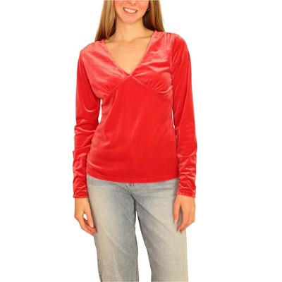 I-N-C Womens Velvet Pullover Blouse, Red, X-Small