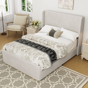 CAVINAS King/Queen Size Corduroy Upholstered Platform Bed Frame with Vertical Stripe Headboard,No Box Spring Needed - 1 of 4