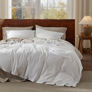 3 Pieces Linen Soft & Cozy Duvet Cover Linen Cotton Blend Bedding Set Tropical Plants Beige Color Cooling Bedding - 1 of 4