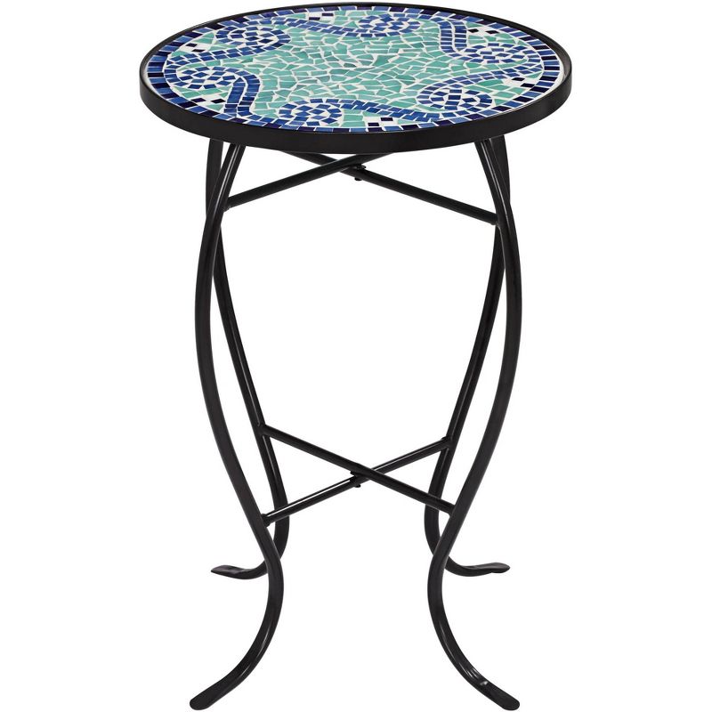 Teal Island Designs Modern Black Round Outdoor Accent Side Table 14" Wide Light Green Mosaic Tabletop for Front Porch Patio House Balcony, 5 of 8
