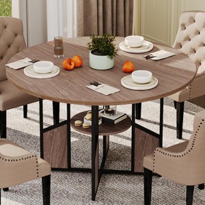 Dining Table Round 59", Dinner Table for 4–6 People, Large Wood Dining Room Tables with Sturdy Metal Pedestal Base, Walnut - 1 of 4