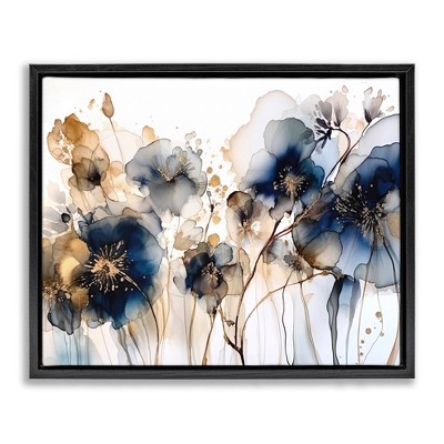 Stupell Industries Navy & Gold Abstraction Black Framed Floater Canvas Wall Art