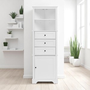 Tall Corner Storage Cabinet with 3 Drawers, Adjustable Shelf & Door, Triangular MDF Organizer for Bathroom - 1 of 4