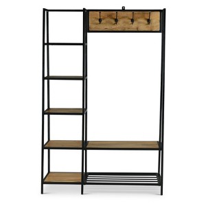Hampton Hall Tree Wood and Frame Brown/Black - Steve Silver Co.: Mango Wood, Iron Hooks, Shoe Storage - 1 of 4