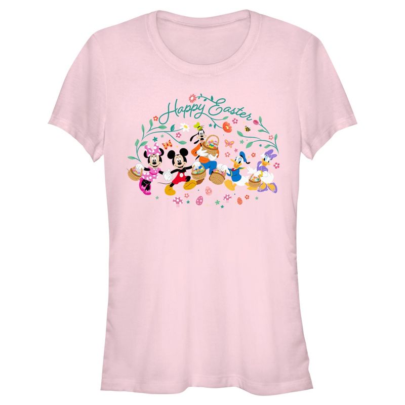Junior's Women Mickey & Friends Happy Easter Group Egg Hunt T-Shirt, 1 of 5