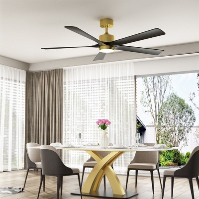 FUFU&GAGA 5 Blade Ceiling Fan Black Wooden Blade LED Light and Timer