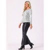 Allegra K Women's Sequin Glitter Round Neck Long Sleeve Evening Party Sparkly Blouse - 4 of 4