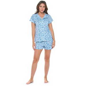 Casual Nights Women's Rayon Printed Short Sleeve Capri Pajama Set - 1 of 4