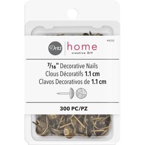 Dritz 300ct Home Hammered Decorative Nails 7/16" Antique Brass: Steel Craft Embellishments, Hammered Tacks, Ages 12+ - 1 of 3