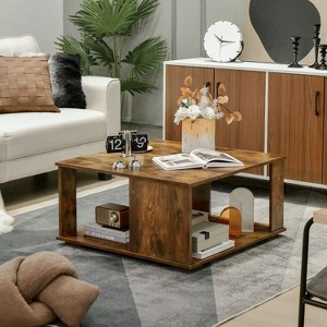 Yukimo 2 Tiers Square Coffee Table, Thick E0 Grade Board with Storage and Non-Slip Foot Pads - 1 of 4