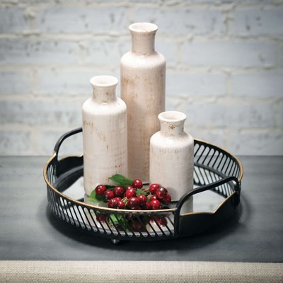 Set of 3 Small White Ceramic Bottle Vases
