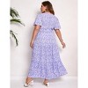 YESFASHION Women Plus Size Maxi Dress V Neck Summer Dress Short Sleeve Long Dress High Waist Ruffle Casual Dress with Belt - 3 of 4