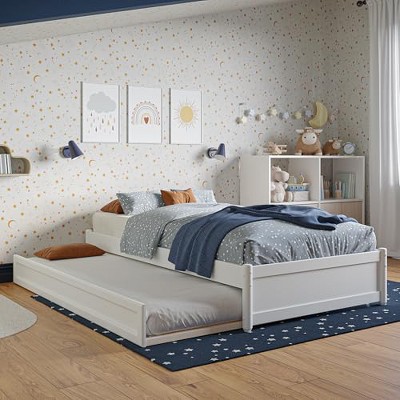 AFI Furnishings Barcelona Twin Panel Platform Bed with Twin Trundle, White