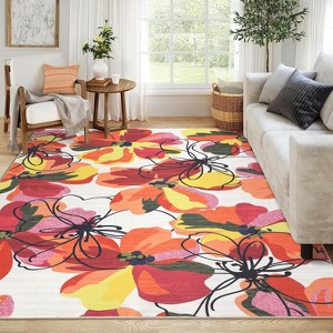 Rugs, Modern Bright Floral Low Pile Non-Slip Area Rugs Washable Indoor Floor Throw Carpet for Bedroom Office Dining Room - 1 of 4