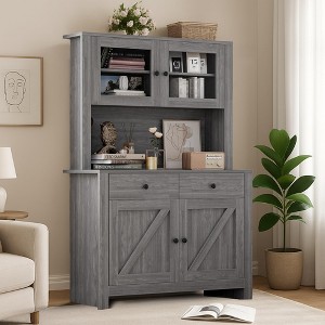 Garvee Kitchen Pantry Cabinet with Microwave Stand, Freestanding Hutch Cabinet with Buffet Cupboard - 1 of 4