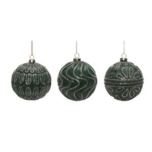 Transpac Glass Rustic Matte Green Ornament Set of 3 Christmas Home Decorations - 1 of 1