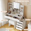 Vanity Desk with Mirror and Lights, Vanity with 6 Drawers and Shelves, Vanity with Stool & 3 Lighting Color Adjustable - 4 of 4