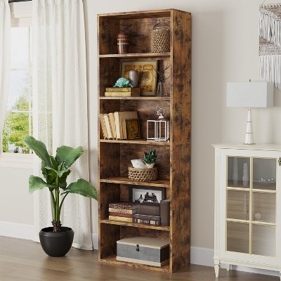 AOXUN 6 Tier Bookshelf and Bookcase, Wooden Bookshelves with Doors, Floor Bookshelves and Storage Cabinets for Home, Office, Brown