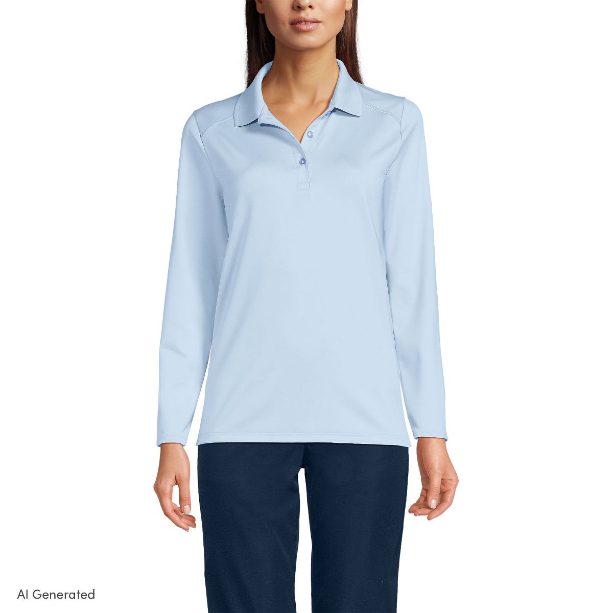 Lands' End School Uniform Women's Long Sleeve Feminine Fit Rapid Dry Polo Shirt - thumbnail 5