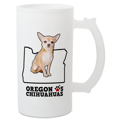 Elanze Designs The Beaver State Oregon Loves Chihuahuas Matte White Frosted Glass Classic Mug Stein, 16 Ounce