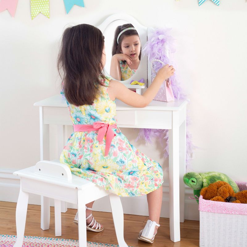 Guidecraft Kids' Vanity and Stool Set: Little Girls Pretend Play Dress Up Desk and Makeup Mirror with Storage Drawer and Chair, 3 of 8