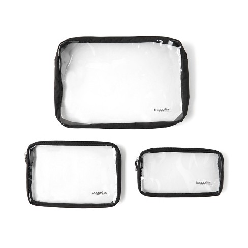 baggallini Clear Travel Pouches 3 Piece Set Cosmetic Toiletry Bags - Black