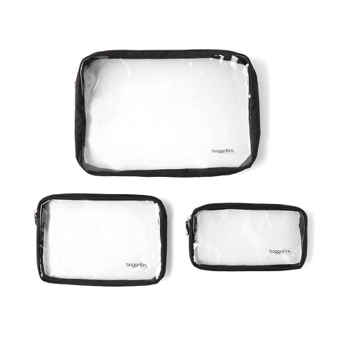 Baggallini Clear Travel Pouches 3 Piece Set Cosmetic Toiletry Bags