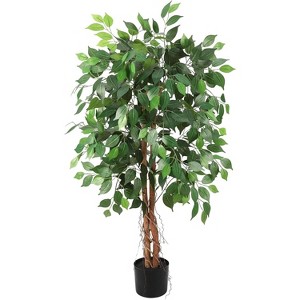 Artificial Ficus Tree with Natural Wood Trunk, Fake Ficus Silk Tree in Plastic Nursery Pot, Faux Plant for Indoor Outdoor House Living Room Office - 1 of 4