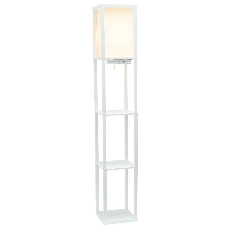 Floor Lamp Etagere Organizer Storage Shelf with 2 USB Charging Ports and Linen Shade - Simple Designs, 2 of 12