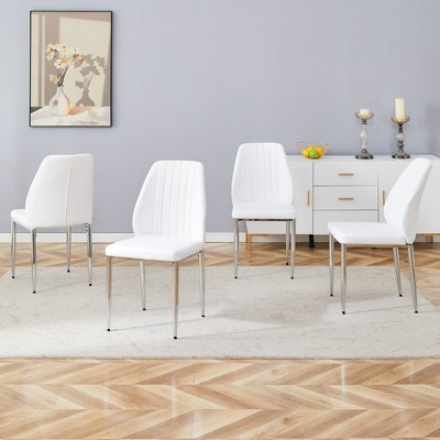 Syemin 4-Piece Armless Dining Chairs Set Upholstered Dining Chairs PU Material High Back Seats for Dining Room, White, 17.7"*25"*38"