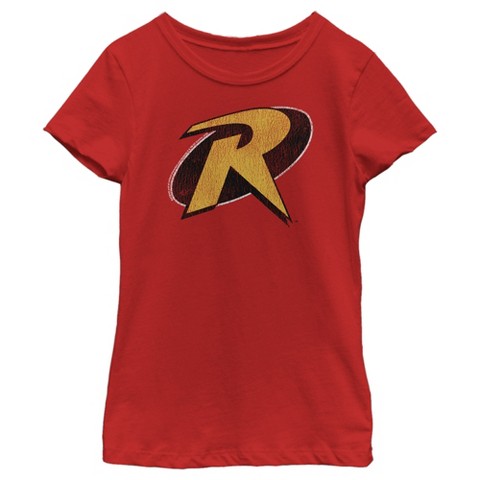 Футболка DC Comics Batman Distressed Robin Logo T-Shirt - Red для девочек, цвет: Красный