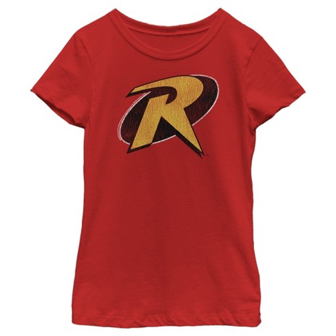 Girl s Batman Distressed Robin Logo T Shirt Red Large