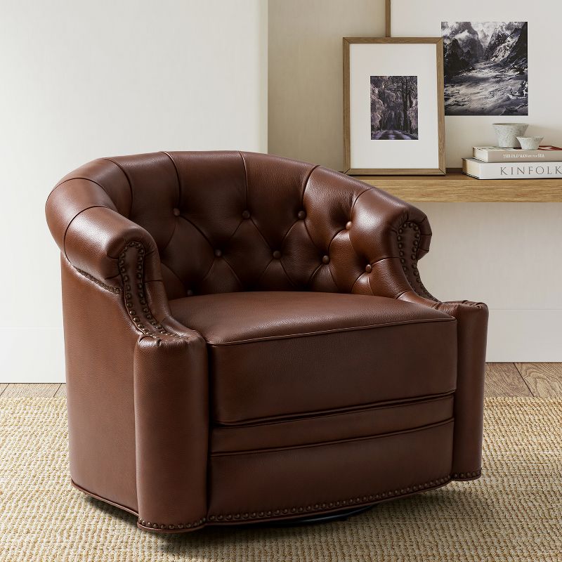Flavio 32.75'' Wide Genuine Leather Swivel Chair | ARTFUL LIVING DESIGN, 3 of 11