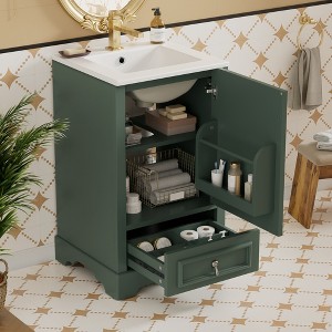 KWPZQEB 20"Bathroom Vanity with Ceramic Sink, Bathroom Cabinet with Soft Close Door, Adjustable Shelf & Door-Mounted Storage Rack, Space-Saving Design - 1 of 4