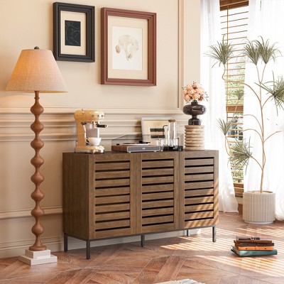 Farmhouse Brown MDF 47 inch Sideboard Buffet Cabinet with Adjustable Shelves