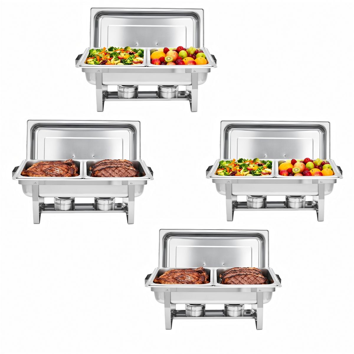 Stackable 4 Pack Stainless Steel Chafing Dishes Set, Full-Size Buffet Food Warmers with Double Compartment Pans for Parties