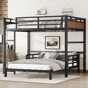 Full XL over Full XL Metal Bunk Bed/Metal Loft Bed,Separable Bunk Beds,with Raised Security Fence,Walnut Color - 1 of 4