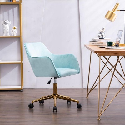 Modern Velvet/Teddy Fabric Adjustable Height Office Chair with Gold Metal Legs and Universal Wheels, Swivel Task Chair 4A - ModernLuxe