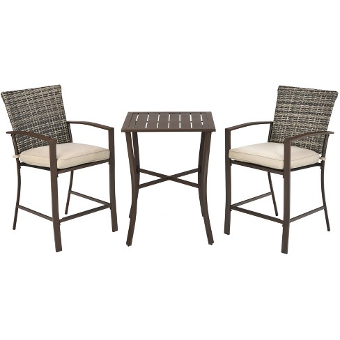 Tangkula 3-Piece Patio Rattan Furniture Set Outdoor Bistro Set Cushioned Chairs & Table Set Gray/Brown - image 1 of 4