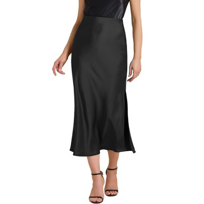 INSPIRE CHIC Women Satin Maxi Elastic High Waist Side Slit Flowy Long for Party Wedding Skirt