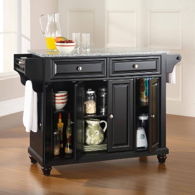 Cambridge Black Kitchen Island with Granite Top and Storage